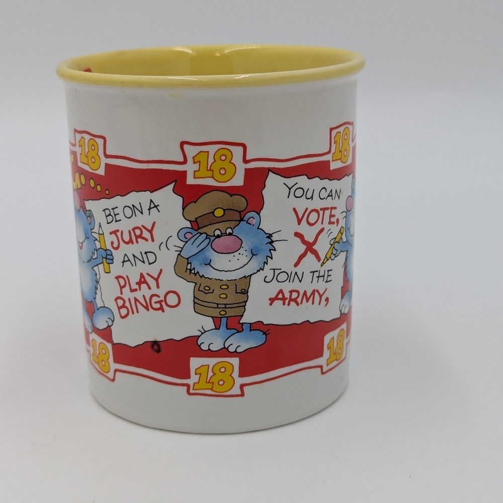 Vintage 90s 18th Birthday Celebration Mouse Coffee Tea Mug Beige Yellow Ceramic - Picture 8 of 11